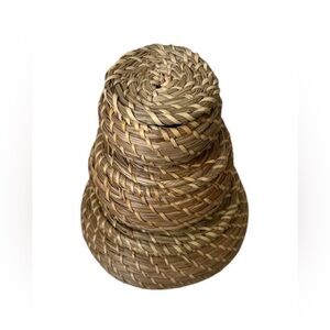 IKEA seagrass FRYKEN round boxes with lids, set of 3